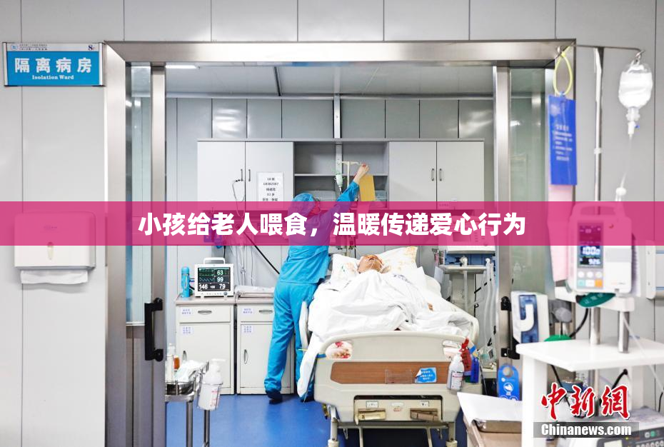 小孩给老人喂食，温暖传递爱心行为